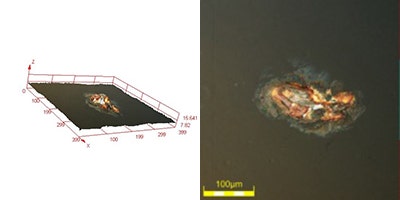 Rust defect under polarized light—693x, DSX510 microscope.