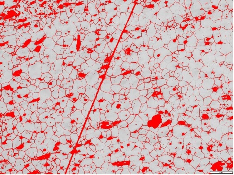 Metallographic section analyzed with thresholding